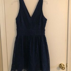 Navy Vneck Lace Dress